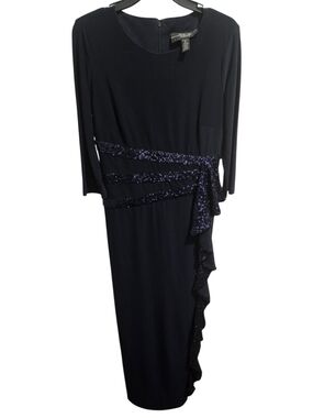 R&M Collection Elegant Navy Sequin-Trim Midi Dress 6